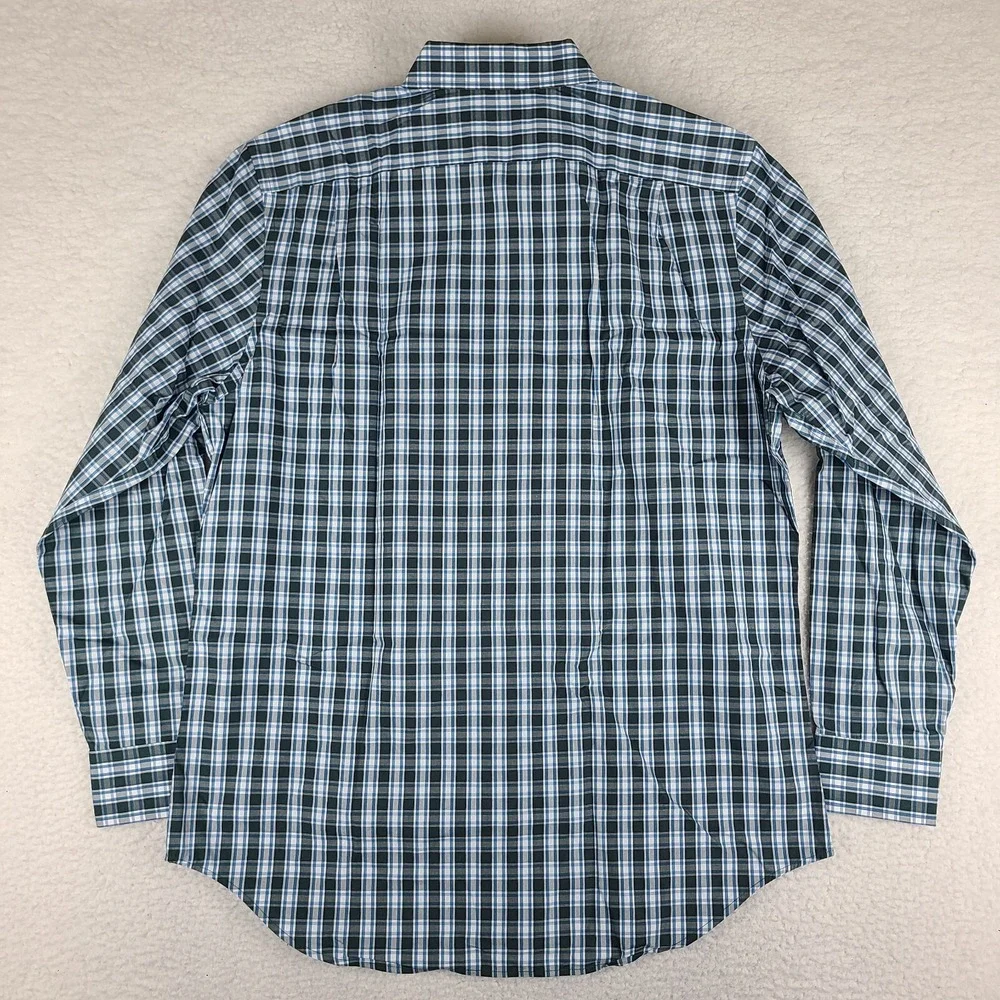 Banana Republic Shirt Mens XL Blue Dark Green Plaid Tailored Fit Dress Button Up